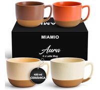 MIAMIO - Juego de 4 Tazas de Latte de Cerámica de 450 ml - Juego Moderno y Elegante de Tazas para Café, Latte, Té, Chocolate Caliente - Colección Aura (Acogedor Neutro, Tazas de café (4x))
