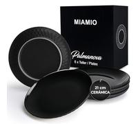 MIAMIO - Juego de 6 Platos/Vajilla moderna de cerámica/Gres - Colección Palmanova (21 cm, Negro)