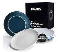 MIAMIO - Juego de 6 Platos/Vajilla moderna de cerámica/Gres - Colección Palmanova (26 cm, Azul)