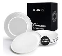 MIAMIO - Juego de 6 Platos/Vajilla moderna de cerámica/Gres - Colección Palmanova (26 cm, Blanco)