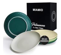 MIAMIO - Juego de 6 Platos/Vajilla moderna de cerámica/Gres - Colección Palmanova (26 cm, Verde)
