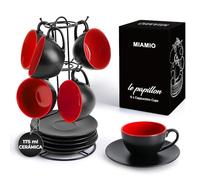 MIAMIO - Juego de 6 tazas de cafe Capuchino de 175 ml - Colección Le Papillon (Rojo)
