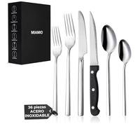 MIAMIO - Juego de Cubiertos de Acero Inoxidable para 6 Personas/Set de 36 Piezas - Incluye Cuchillos, Tenedores, Cucharas - Apto para Lavavajillas (Plata)