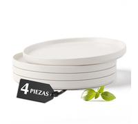 MIAMIO - Juego de platos llanos de cerámica para 4 personas/Vajilla de cerámica de 4 piezas, modernos de gres, aptos para lavavajillas y microondas - Colección Luxe (Blanco, Plato pequeño (4x))