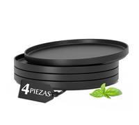 MIAMIO - Juego de platos llanos de cerámica para 4 personas/Vajilla de cerámica de 4 piezas, modernos de gres, aptos para lavavajillas y microondas - Colección Luxe (Negro, Plato pequeño (4x))