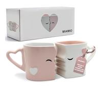 MIAMIO - Juego de tazas de café de cerámica besándose con caja de regalo (rosa)