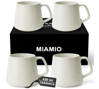 MIAMIO - Juego de Tazas de Café (Set de 4) / Grandes Tazas de Cerámica (420 ml) - Taza para Cappuccino, Té, Espresso - Apto para Microondas y Lavavajillas - Colección Luxe (Blanco)