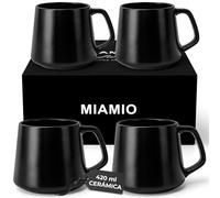 MIAMIO - Juego de Tazas de Café (Set de 4) / Grandes Tazas de Cerámica (420 ml) - Taza para Cappuccino, Té, Espresso - Apto para Microondas y Lavavajillas - Colección Luxe (Negro)