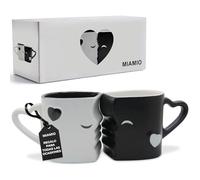 MIAMIO - Juego de tazas de café/tazas de beso regalos para mujeres/hombres/novio/novia para boda/Navidad de cerámica (negro)