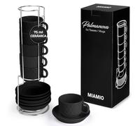 MIAMIO - Juego de tazas de espresso de 6 x 75 ml/Tazas de espresso con patrón de diamante de cerámica - Colección Palmanova (Negro)