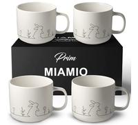 MIAMIO - Juego de tazas de primavera / 4 tazas de café de cerámica de 450 ml en colores pastel/tazas grandes de café y té con un diseño moderno - Regalo en Pascua y primavera (White)