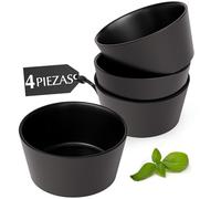 MIAMIO - Juego de tazones de cerámica/Tazones de 740 ml para 4 personas, cereales,ramen,sopa, tazón de ensalada - Apto para lavavajillas y microondas - Colección Luxe (Negro, Cuencos (4x))