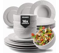 MIAMIO - Juego de vajilla de 16 piezas/Vajilla moderna de cerámica/Vajilla/Juego para 4 personas - Colección Oasis (Blanco, 16x)