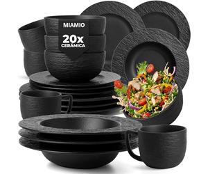 MIAMIO - Juego de vajilla de 16 piezas/Vajilla moderna de cerámica/Vajilla/Juego para 4 personas - Colección Oasis (Negro, 20x)