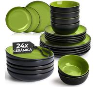 MIAMIO - Juego de Vajilla de 24 Piezas para 6 Personas/Vajilla de Gres - Incluye Platos, Platos Hondos y Tazones - Apto para Microondas y Lavavajillas - Colección Le Papillon (Verde)