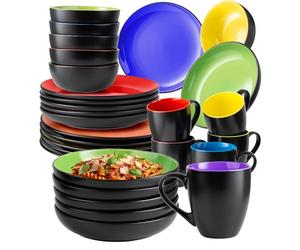 MIAMIO - Juego de Vajilla de 30 Piezas para 6 Personas/Vajilla de Gres - Incluye Platos, Tazones y Tazas - Apto para Microondas y Lavavajillas - Colección Le Papillon (Mixto)