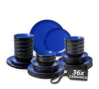 MIAMIO - Juego de vajilla para 12 personas/Juego de vajilla de gres de 36 piezas, servicio de mesa de gres, juego de cuencos y platos - Apto para lavavajillas y microondas - Colección Le Papillon