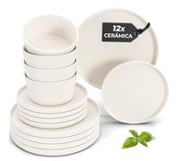 MIAMIO - Juego de vajilla para 4 / Juego de 12 piezas de gres moderno/Vajilla - Apta para lavavajillas y microondas - Colección Luxe (Blanco, Vajilla (12x))