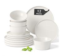 MIAMIO - Juego de vajilla para 4 / Juego de 12 piezas de gres moderno/Vajilla - Apta para lavavajillas y microondas - Colección Luxe (Blanco, Vajilla (12x))