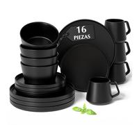 MIAMIO - Juego de vajilla para 4 / Juego de 16 piezas de gres moderno/Vajilla - Apta para lavavajillas y microondas - Colección Luxe (negro, 16x)