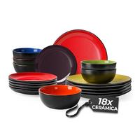 MIAMIO - Juego de vajilla para 6 personas/Juego de vajilla de gres de 18 piezas, servicio de mesa de gres, juego de cuencos y platos - Apto para lavavajillas y microondas - Colección Le Papillon