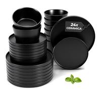 MIAMIO - Juego de vajilla para 8 / Juego de 24 piezas de gres moderno/Vajilla - Apta para lavavajillas y microondas - Colección Luxe (Negro, Vajilla (24x))