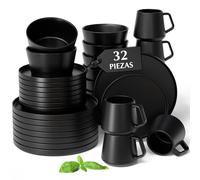 MIAMIO - Juego de vajilla para 8 / Juego de 32 piezas de gres moderno/Vajilla - Apta para lavavajillas y microondas - Colección Luxe (Negro, 32x)