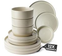 MIAMIO - Juegos de Vajilla para 4 Personas/Juego de Vajilla de Gres de 12 Piezas en Beige/Lavavajillas y Apto para Microondas - Colección Sierra (Claro, Vajilla (12x))