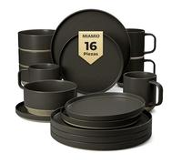MIAMIO - Juegos de Vajilla para 4 Personas/Juego de Vajilla de Gres de 16 Piezas/Lavavajillas y Apto para Microondas - Colección Sierra (Oscuro, Vajilla (16x))