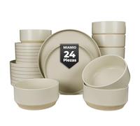 MIAMIO - Juegos de Vajilla para 8 Personas/Juego de Vajilla de Gres de 24 Piezas en Beige/Lavavajillas y Apto para Microondas - Colección Sierra (Claro, Vajilla (24x))
