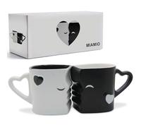 MIAMIO - Set de 2 tazas de café de cerámica (300 ml) (Negro) | Tazas que se besan, regalo para parejas, novio o novia, boda o Navidad