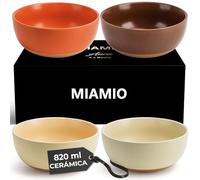 MIAMIO - Set de 4 Cuencos de Cerámica de 820 ml para Sopa/Ensalada, Avena, Fruta, Arroz - Aptos para Lavavajillas y Microondas - Colección Aura (Acogedor Neutro, Cuencos (4x))