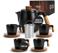 MIAMIO - set de 4 juego de té 1 l (Negro) para cocina | Juego de té de cerámica con tetera, 1 l, (Negro). Diseño moderno y práctico para la cocina y el día a día.