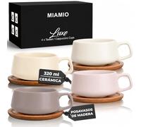 MIAMIO - Set de 4 Tazas Cappuccino, Cerámica (320ml) - Luxe (Cream Rose) | Tazas cappuccino de cerámica con platillos, para latte, espresso y americano, juego de 4, aptas para lavavajillas, en casa