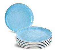 MIAMIO - Set de 6 Platos 20 cm Cerámica Gres - Platos Pequeños para Desayuno, Postre y Aperitivos - Vajilla Moderna en Azul - Colección Lumera, Apta Lavavajillas y Microondas