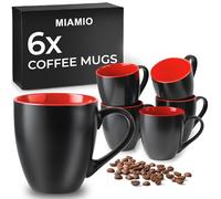 MIAMIO - Set de 6 tazas de café 350 ml de cerámica, tazas modernas para café, cappuccino y té, tazas grandes para cocina, hogar u oficina - Colección Le Papillon