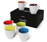 MIAMIO - Set de 6 Tazas de Café 350 ml - Tazas Modernas de Cerámica en Blanco Multicolor - Tazas Grandes para Café, Té y Cappuccino - Aptas para Lavavajillas y Microondas