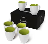 MIAMIO - Set de 6 Tazas de Café 350 ml - Tazas Modernas de Cerámica en Blanco Verde - Tazas Grandes para Café, Té y Cappuccino - Aptas para Lavavajillas y Microondas