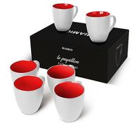 MIAMIO - Set de 6 Tazas de Café 350 ml - Tazas Modernas de Cerámica en Blanco y Rojo - Tazas Grandes para Café, Té y Cappuccino - Aptas para Lavavajillas y Microondas