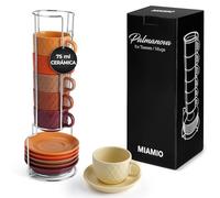 MIAMIO - Set de 6 Tazas Espresso 75 ml con Soporte Cerámica Gres - Tazas Pequeñas para Espresso - Juego Moderno en Magma - Colección Palmanova, Apta Lavavajillas