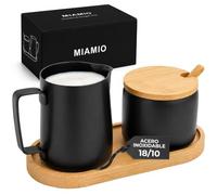 MIAMIO - Set de jarra de leche y azucarero con bandeja de bambú (Negro)