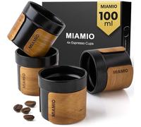 MIAMIO - Set de Tazas de Espresso de 4 (100 ml) Tazas de Té Japonés Cerámica/Tazas sin Asa con Puño de Madera Extraíble/Tazas de Café sin Asa (Negro)