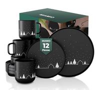MIAMIO - Set de Vajilla de Navidad de 12 Piezas/Set de Platos de Navidad con Tazas en diseño minimalista para las fiestas (Servicio para 4) / Apto para Lavavajillas y Microondas - Colección Vinter