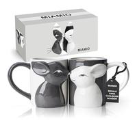 MIAMIO - Set Tazas Conejo / 2 × 400 ml Tazas de Café de Cerámica - Regalo de Pascua para Parejas, Mujeres & Hombres - Cumpleaños, San Valentín - Lavavajillas & Microondas