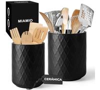 MIAMIO - Soporte para Utensilios de Cocina de Cerámica/Set Organizador de Cocina, Decoración Rústica para Organizar la Encimera y Guardar Cubiertos, Cucharas (Negro)