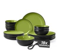 MIAMIO - Vajilla de Gres 18 Piezas - Colección Le Papillon (Verde) | Vajilla de gres para 6 personas - apta para microondas y lavavajillas