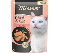 Miamor - Pâté & Filet | Comida húmeda para Gatos Adultos con delicados trozos de Filete. Alimento Completo sin Cereales, azúcar y Gluten en Lata sin aditivos | 10 x 85 g de salmón y Filete de Pollo