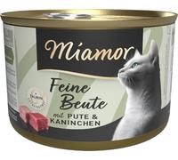 Miamor - Presa Fina | Comida húmeda para Gatos Adultos con 7 Tipos de Carne y despojos. Alimento Completo sin Cereales en Lata con taurina sin aditivos Artificiales | 12 x 185 g de Pavo y Conejo
