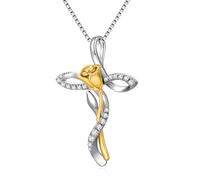 Miaofu Collar Cruz Mujer Plata 925 Collar Infinito Rosa Mujer Cruz Colgante Cadena Oro