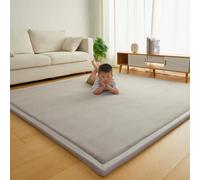 Miaogoo Alfombra de área de 3 cm de grosor, antideslizante, grande, plegable, para sala de estar, dormitorio, alfombra suave para yoga, ejercicio (gris, 200 x 200 cm)
